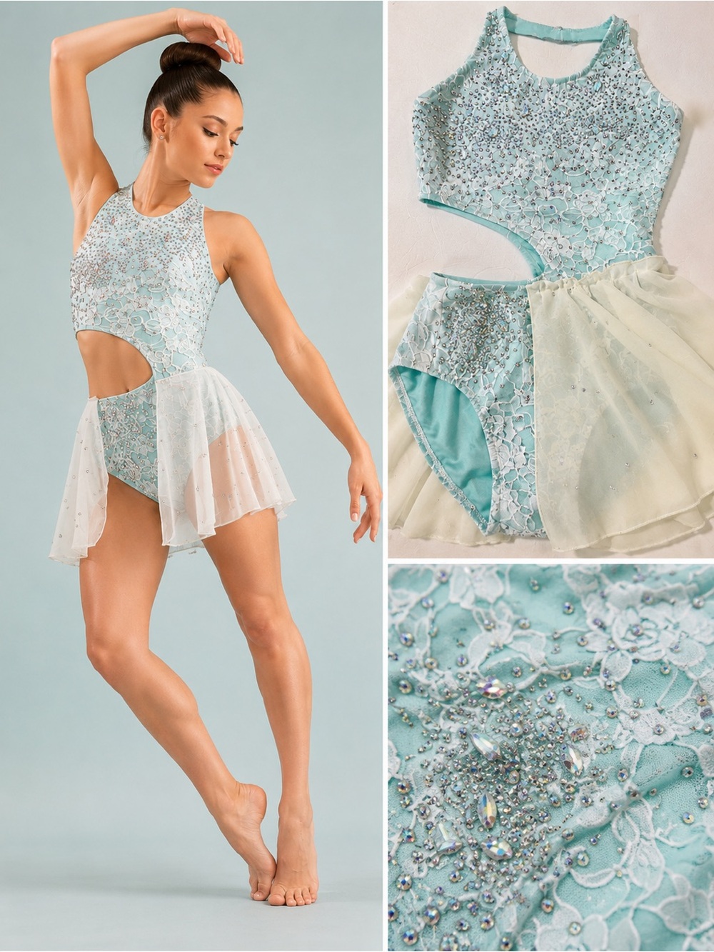 Glamour solo dance costume aqua blue lyrical embellished lace dress XLC SA
